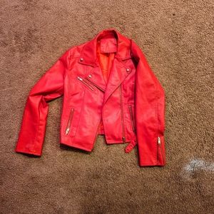 Red Faux Leather Moto Jacket